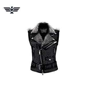 Mens Black Studded <b>Punk</b> Leather Vest Spikes Rhinestone Embellishments Anti-UV Protection 300g Heavyweight Full Sleeve All - Product Image 4