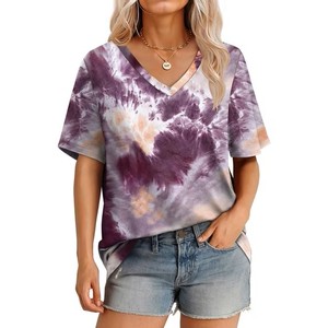 T-shirt à manches courtes tie-dye pour homme, coupe classique, tricoté, décontracté, en jersey de coton épais, gris, style streetwear, été - Product Image 1