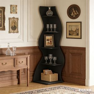 Modern Wave Shaped <b>Corner</b> Bookshelves Display <b>Stands</b> and Plant Racks for Small Spaces - Product Image 4