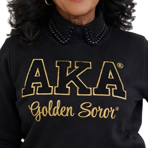 เสื้อสเวตเชิ้ต AKA Golden Soror Chenille สำหรับผู้หญิง ปักลายตัวอักษรกรีก เสื้อคอกลมพรีเมียม - Product Image 4