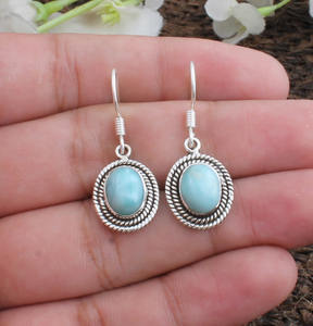 Pendientes de Piedra Preciosa Larimar Natural, Plata de Ley 925 Sólida, Hechos a Mano, Estilo Vintage, para Bodas, Aniversarios y Fiestas - Product Image 2