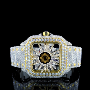 Reloj de Lujo para Hombre con Cristal de Zafiro, Cristal de Hielo VVS, Moissanita, Cuarzo, Cuadrado, Estilo Hip Hop, Totalmente Cubierto de Piedras - Product Image 1