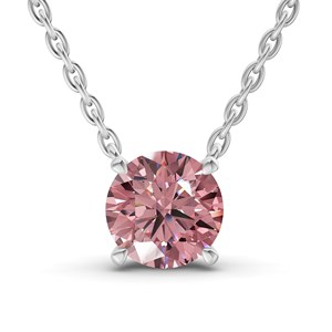 Four Prong Set Brilliant Round Cut Vivid <b>Pink</b> Lab Grown Diamond Solitaire <b>Necklace</b> 10k/14k Solid Gold Made Luxury Jewelry - Product Image 4