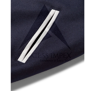 Men's Navy Blue And <b>White</b> Varsity <b>Jacket</b> With Button Front Turn-down Collar Casual Autumn Wear - Product Image 5