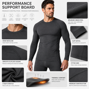 Custom Color Combination Crew Neck Design Second <b>Skin</b> Long Sleeve Shirt Thermal Fleece Lined Fabric For Yoga Fitness Supplier - Product Image 6