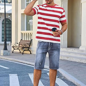 <b>Mens</b> Short Sleeve T Shirts Striped Casual Crewneck Basic Shirt Color Block <b>Stretch</b> Summer Beach Tees Lightweight Cotton - Product Image 5
