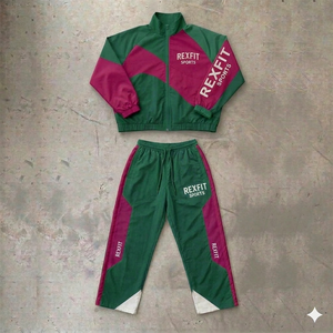 ชุดวอร์มวินเทจผู้ชาย OEM สไตล์สตรีทแวร์ ผ้าไนลอน 100% ชุดเซ็ต 2 ชิ้น พร้อมโลโก้ปักบนเสื้อฮู้ดและกางเกงวอร์ม - Product Image 1