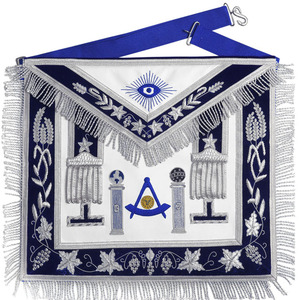 Tablier maçonnique personnalisé bleu et blanc, brodé avec symboles de compas et d'œil, style classique - Product Image 3