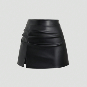 Jupes courtes vintage 100 % polyester à boutons pour femmes, mini, coupe trapèze, ajustées, avec fente latérale, vente en gros - Product Image 2