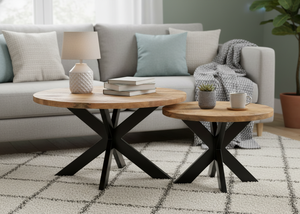 Modern Coffee <b>Table</b> Set Iron/wd Round Coffee <b>Table</b> Set Of 2 Folding Leg Living Room Furniture In Bulk Price Collection - Product Image 1