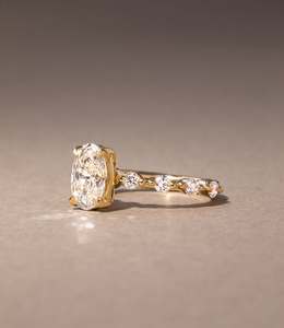 Fabricante ODM Personalizado, Anillo de Compromiso de Oro 10K 14K 18K con Moissanita, Corte Ovalado, VVS, Banda con Burbujas Brillantes, Joyería Fina Personalizada - Product Image 5