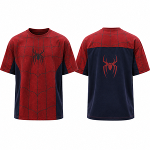 Camiseta Oversize para Hombre con Diseño de Telaraña, Logotipo Personalizado, Roja y Negra, Manga Corta, Estilo Urbano, Impresión por Sublimación - Product Image 1