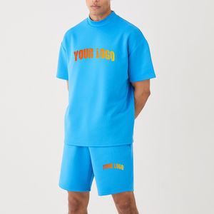 Summer High Quality 100% Polyester Mens Colorblock <b>Twin</b> <b>Set</b> Wholesale Price Men Trendy Dual Tone Short Sleeve Top and Short <b>Set</b> - Product Image 1