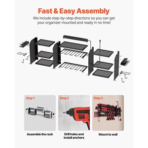 Organizzatore per Utensili Elettrici a 3 Livelli, Stazione di Ricarica da Parete con 8 Supporti per Trapani e Multipresa, 1,70 m - Product Image 6