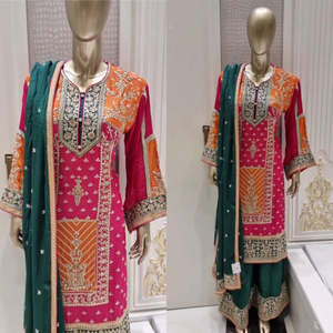 Designer <b>Indian</b> & <b>Pakistani</b> <b>Clothing</b> Elegant Party Wear Top & Plazzo with Dupatta Set - Product Image 3