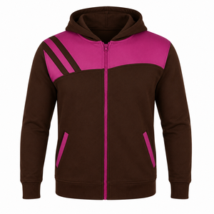 Custom Brown <b>Pink</b> Hooded <b>Tracksuit</b> Set for Men Full Zip Jogger Sportswear OEM Wholesale Activewear - Product Image 3