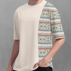 T-shirt mode homme à rayures en coton, coupe oversize, imprimé sérigraphié écologique, col rond, manches courtes, vente en gros personnalisée - Product Image 2