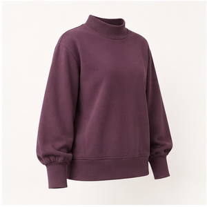 Custom Plum Purple Womens Mock Neck Sweatshirt <b>Balloon</b> Sleeve Ribbed Hem Pullover WSS-0006 - Product Image 4