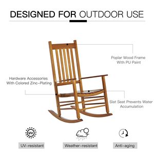 Sedia a dondolo in legno naturale per esterni, giardino, patio, balcone, portico, con schienale alto e braccioli, pieghevole, per cortile e spiaggia - Product Image 5