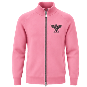 Cárdigan de punto para hombre con cuello alto y cremallera, mangas largas, puños y bajo acanalados, suéter rosa con bolsillos laterales, diseño de ajuste clásico - Product Image 1