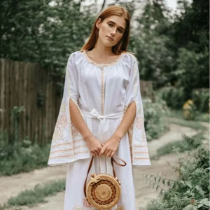 Bohemian Style Cotton Maxi Dress for Women Embroidered <b>Long</b> Ethnic <b>Kaftan</b> Dress with Flowy Sleeves - Product Image 1