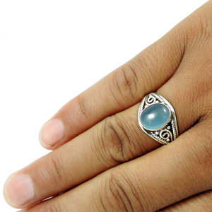 แหวนพลอยแคลเซโดนีธรรมชาติ ดีไซน์โดดเด่น ทำจากเงินแท้ 925 ผลิตด้วยมือ ราคาโรงงานขายส่ง สไตล์โบโฮ - Product Image 3