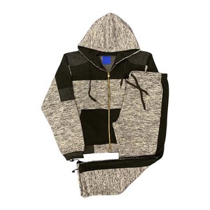 Survêtement pour homme à blocs de couleur, fermeture éclair intégrale, à capuche, coupe décontractée, en polyester et coton, pour l'automne, avec poches latérales - Product Image 1