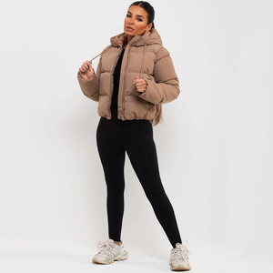 Women's Trendy Cropped Puffer <b>Jacket</b> Hooded Quilted Warm Winter Coat Zip-Up Drawstring Outwear Wholesale OEM Custom Logo - Product Image 3