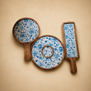 Ensemble de plateaux floraux artisanaux émaillés de qualité supérieure plateaux de service à bas prix pour vaisselle de table et restauration Design floral élégant - Product Image 1