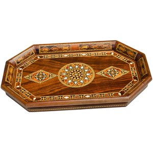 Plateau de service en bois incrusté de style marocain fait à la main avec poignées, aspect vintage, plateau décoratif pour table basse, décoration de la maison, cadeau - Product Image 2
