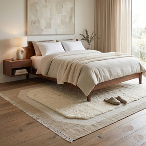 Tapis en laine DECORDEC, style moderne, tufté à la main, couleur ivoire, avec bordure géométrique beige, poils moyens, antidérapant, écologique - Product Image 3