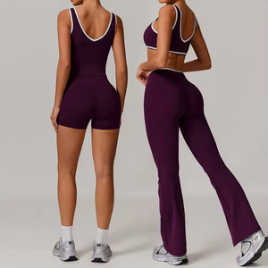 Conjunto de Yoga sin Costuras de 2 Piezas, Top Corto de Cintura Alta y Pantalones Cortos, Color Sólido, Espalda Cruzada, Ropa Deportiva para Mujer - Product Image 4