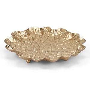 Gold Leaf Shape Metal Storage Tray Polished Finish Single Compartment For Table Use Modern Luxury Design Embossed Pattern - Product Image 1
