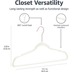 Paquete de 50 Perchas Delgadas para Ropa, de Terciopelo y Tela, Color Marfil/Oro Rosa, Diseño Antideslizante - Product Image 2