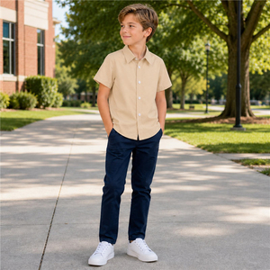 Uniforme Escolar de Verano para Niños, Camisa Ligera Multicolor con Logotipo Personalizado, Camisa de Vestir con Cuello y Botones para Niños - Product Image 4