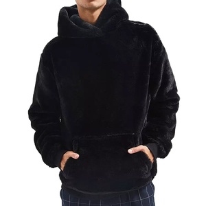 Sudadera con capucha personalizada para hombre, de lana, Color negro liso, OEM, para invierno - Product Image 1