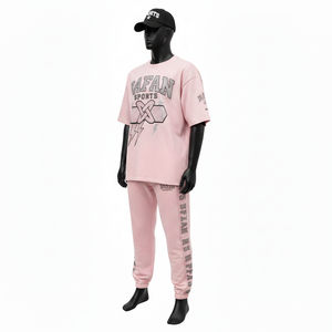 Ensemble 2 pièces homme en jersey de coton décontracté, t-shirt et pantalon jogger, tissu premium doux, 280 g/m², logo personnalisé thermocollé. - Product Image 4