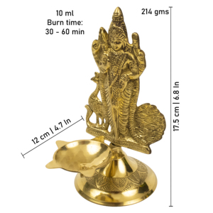 Lámpara de Pooja Tradicional de Latón Murugan Deepak, con la Imagen del Dios Murugan de pie - Product Image 2