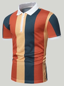 Polo à demi-zip personnalisé pour homme, rayé, imprimé, décontracté, pour le golf, à manches courtes, sublimation - Product Image 4