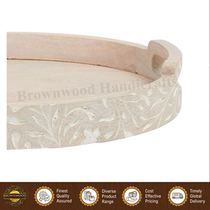 Manufacturer of Superior Quality Unique Design <b>Round</b> Handmade Mango Wood <b>Serving</b> <b>Tray</b> with Handles at Competitive Market Price - Product Image 3