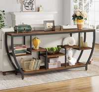 Table console moderne en bois avec étagères de rangement en métal, design industriel, meubles de salon, décoration d'entrée