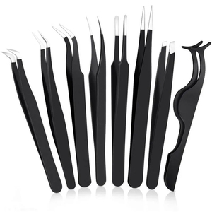 Pince à épiler professionnelle Kaamir Instruments en acier inoxydable anti-magnétique, longueur 10 mm, pointe lisse de précision pour cils - Product Image 1