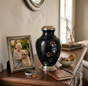High End White Ceramic Cremation <b>Urn</b> with Silver Floral Engraving Round Memorial Vase for Sympathy Home Decoration - Product Image 6