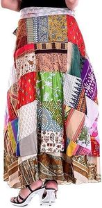 Reversible <b>Patchwork</b> Wrap <b>Skirt</b> Handmade Silk Long Maxi Adjustable Waist Bohemian Style Breathable for Women - Product Image 4
