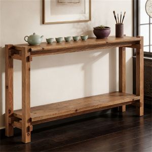 Solid Wood Farmhouse <b>Console</b> <b>Table</b> with <b>Storage</b> Easy to Install Entrance Sofa <b>Table</b> - Product Image 2