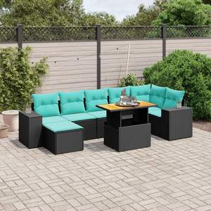 Set di divani da giardino in polyrattan nero da 8 pezzi con cuscini, eleganti mobili da esterno - Product Image 1