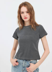 Camiseta de lavado Vintage para mujer Slim Fit 919 algodón Spandex Camiseta de cuello redondo de moda para niña 240gsm - Product Image 2