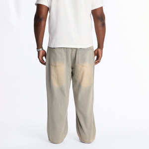 Jean en denim délavé vintage pour homme, coupe ample, jambe droite, style streetwear décontracté, avec poches unies - Product Image 2