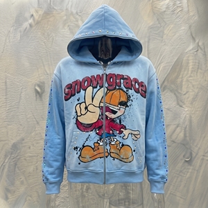 เสื้อฮู้ดซิป Snowgrace ลายการ์ตูนประดับเพชรทรงโอเวอร์ไซส์สำหรับผู้ชาย สไตล์ฮิปฮอป สีฟ้าอ่อน เหมาะสำหรับฤดูหนาว - Product Image 3