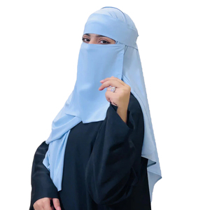 Niqab bleu clair uni pour femmes, couvre-visage islamique modeste, usage quotidien, hijab en coton, style Moyen-Orient - Product Image 5